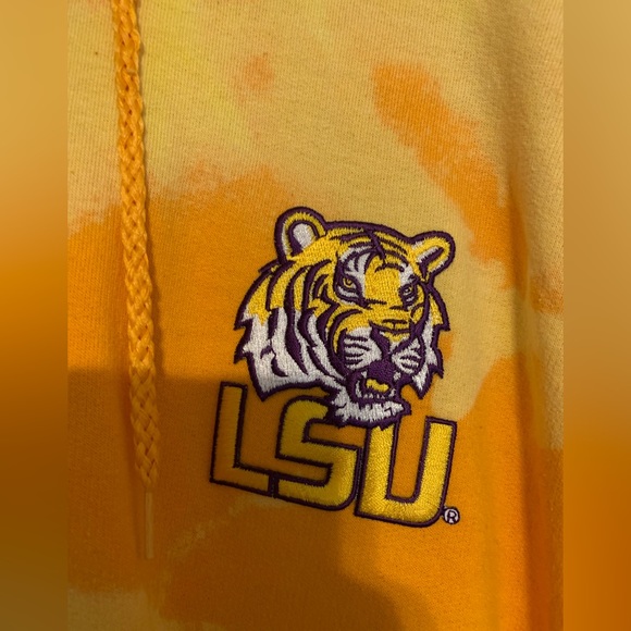 XL CUSTOM LSU Hanes Mens EcoSmart Gold Hand Bleach Hooded Sweatshirt w/LSU Patch - Picture 3 of 9